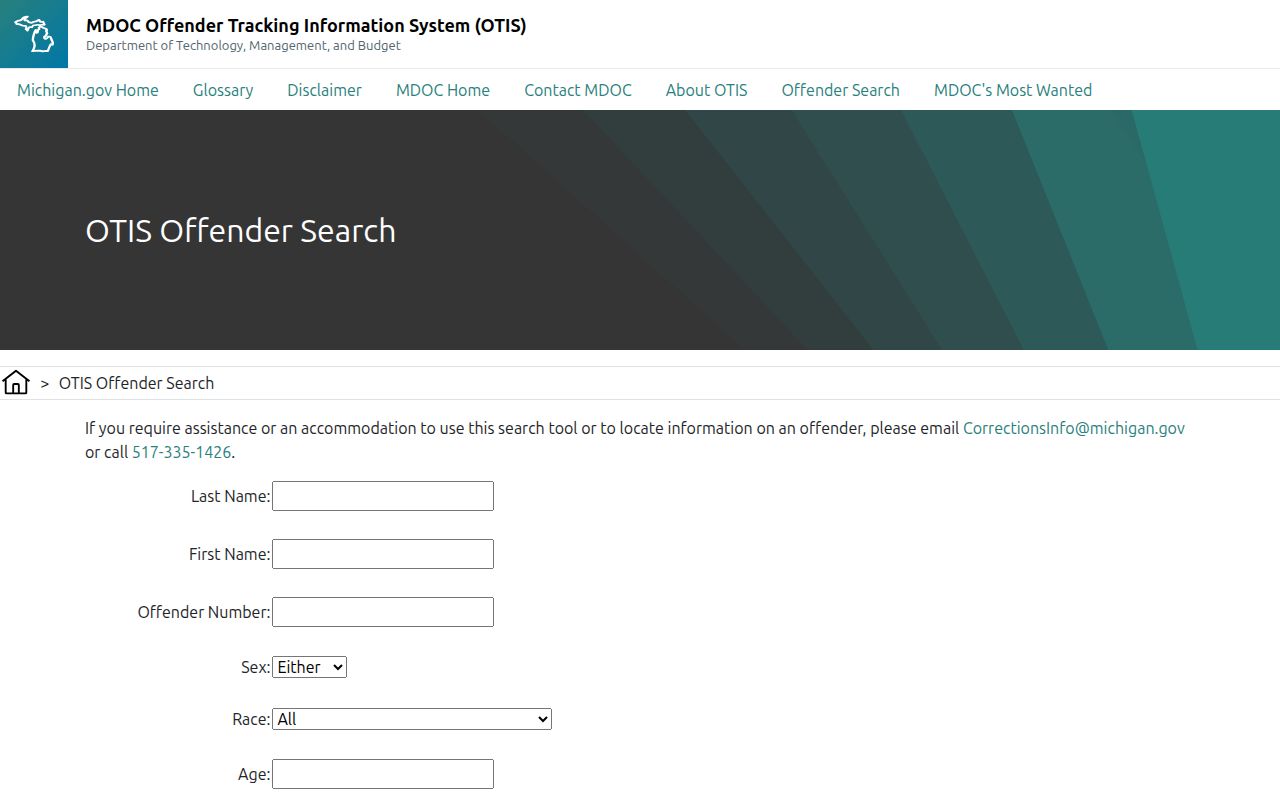 Iosco County MDOC offender record search form